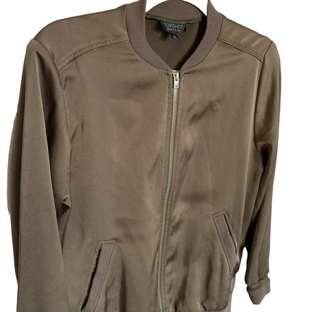 Topshop | Olive green Bomber Jacket zip up long sleeve jacket casual